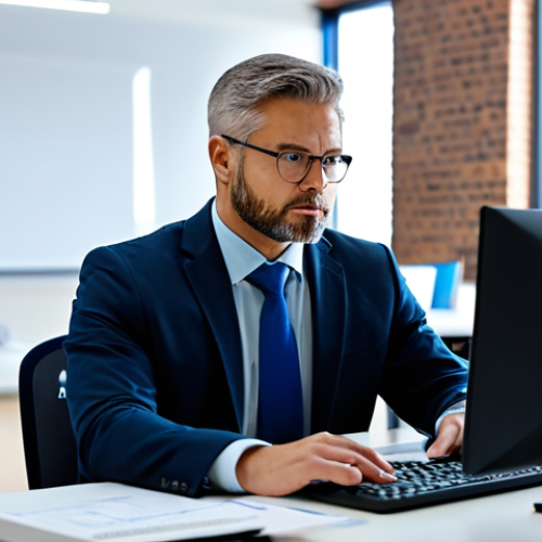 A professional adult, diverse in background, intently focusing on a computer screen within a modern, well-lit digital learning environment. The person is fully clothed in professional, modest business attire, surrounded by other learners in a clean, organized setting. The image conveys vigilance and engagement with cybersecurity education. perfect anatomy, correct proportions, natural pose, well-formed hands, proper finger count, natural body proportions, high-quality, professional photography, safe for work, appropriate content, fully clothed, family-friendly.