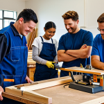 **

"A diverse group of adults participating in a vocational training program, learning skills like carpentry and electrical work, fully clothed, appropriate attire, safe for work, professional, bright and optimistic setting, perfect anatomy, correct proportions, well-lit workshop, tools and equipment visible, family-friendly, learning environment, safe for work, community support, high-quality image."

**