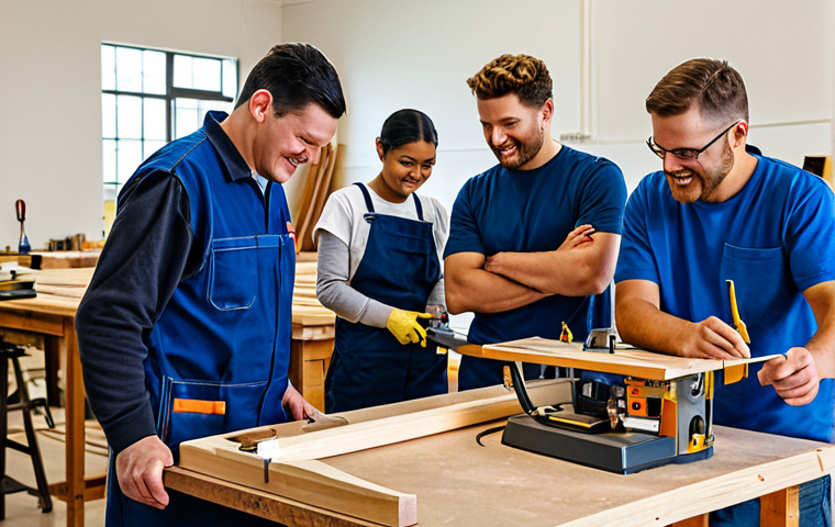 **

"A diverse group of adults participating in a vocational training program, learning skills like carpentry and electrical work, fully clothed, appropriate attire, safe for work, professional, bright and optimistic setting, perfect anatomy, correct proportions, well-lit workshop, tools and equipment visible, family-friendly, learning environment, safe for work, community support, high-quality image."

**