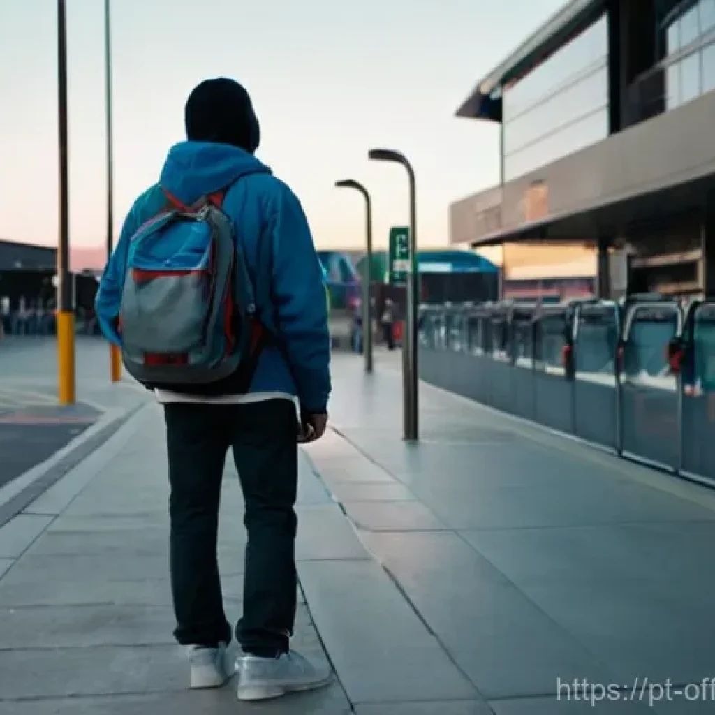 범죄자의 도피 생활 연구 - **Prompt:** A young adult, gender-neutral, is standing at a dimly lit bus terminal in a bustling, ge...