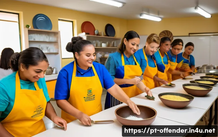 교도소 출소 후 직업 훈련 프로그램 - A vibrant vocational training classroom in Brazil’s Nordeste region, showing a diverse group of adul...