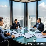 Home 18 경제 범죄와 화이트칼라 범죄 차이 - A detailed scene of a corporate office environment in São Paulo, Brazil, showcasing a group of busin...